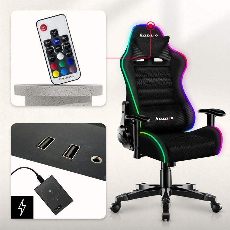 Fotel  gamingowy dla dziecka HUZARO RANGER 6.0 RGB Black Mesh