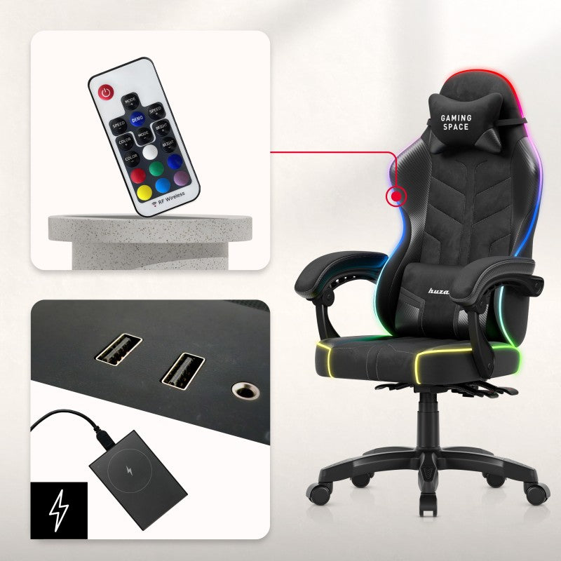 Fotel gamingowy welurowy Huzaro Force 2.7 RGB Black