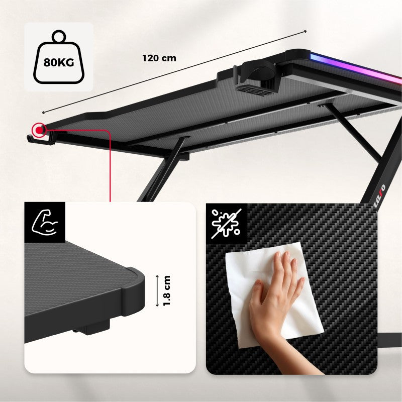 Biurko Gamingowe Huzaro Hero 2.5 RGB LED Black 120 cm