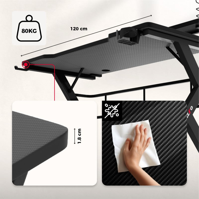 Biurko Gamingowe Huzaro Hero 5.0 Black 120 cm
