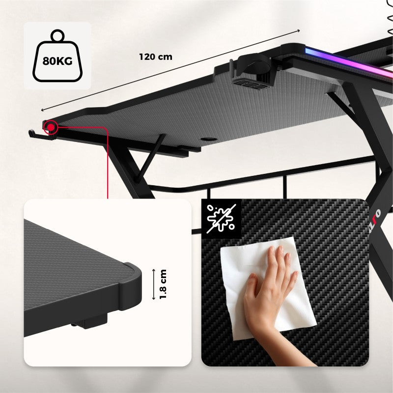Biurko Gamingowe Huzaro Hero 5.0 RGB LED Black 120 cm