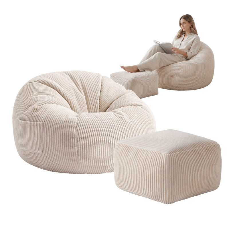 Fotel pufa sztruksowa z podnóżkiem Mark Adler Comfy 3.0 Beige