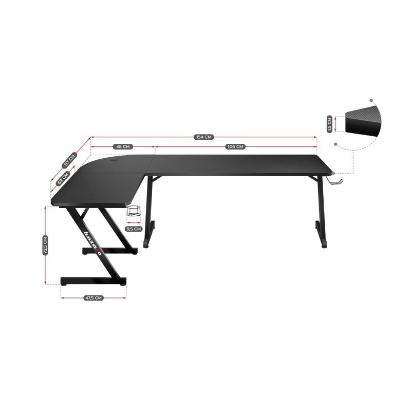 Escritorio de gaming esquinero Huzaro Hero 7.0 Black de 154 cm