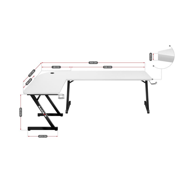 Biurko narożne gamingowe Huzaro Hero 7.0 White 154 cm