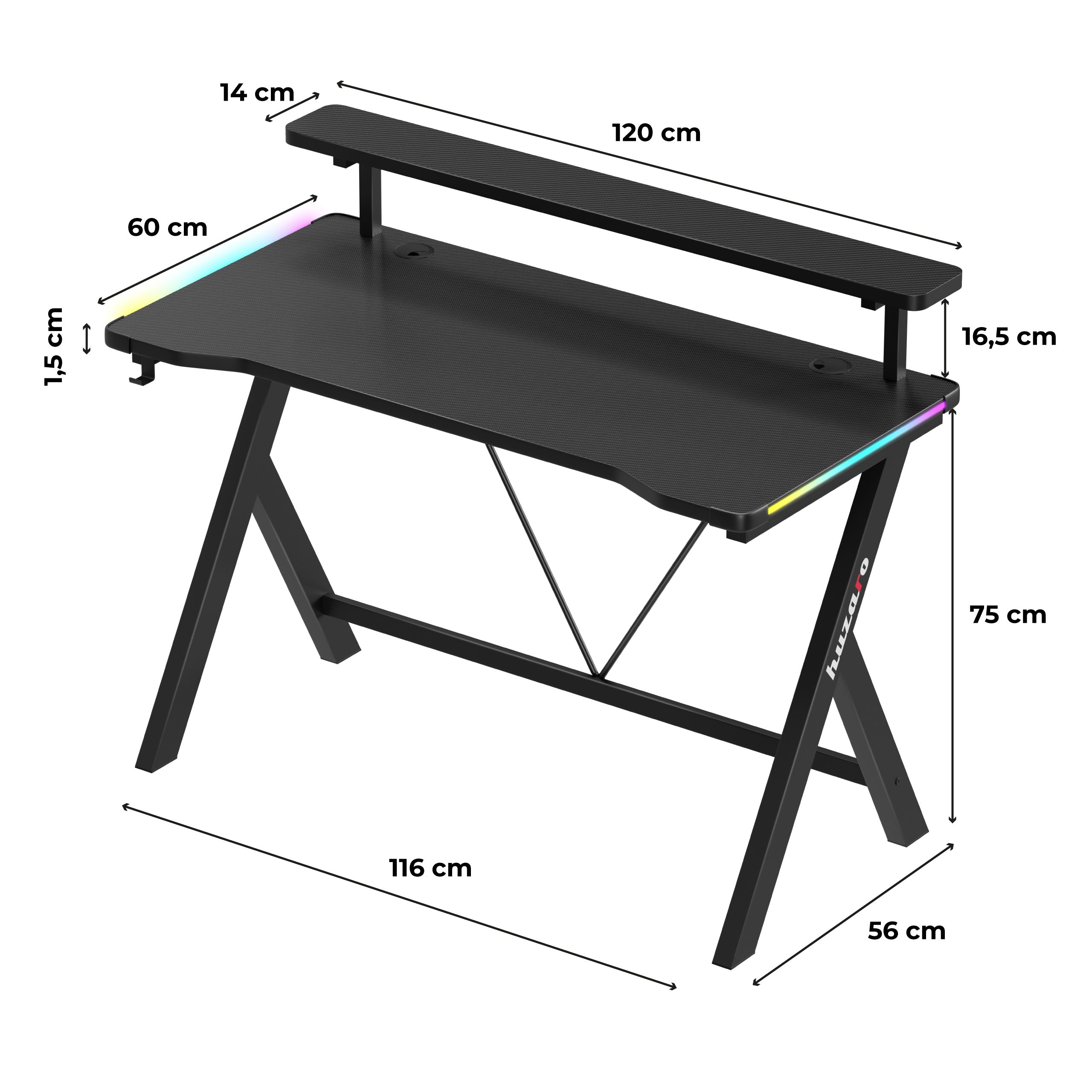 Escritorio gaming LED Huzaro Hero 1.9 RGB de 120 cm