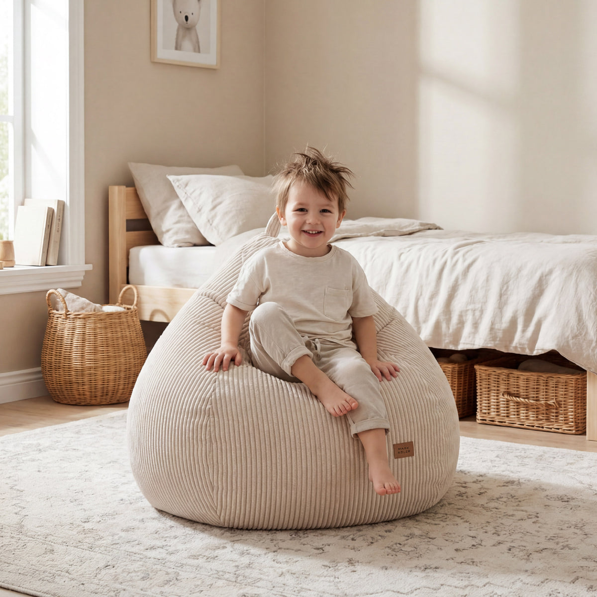 Puf de pana color beige