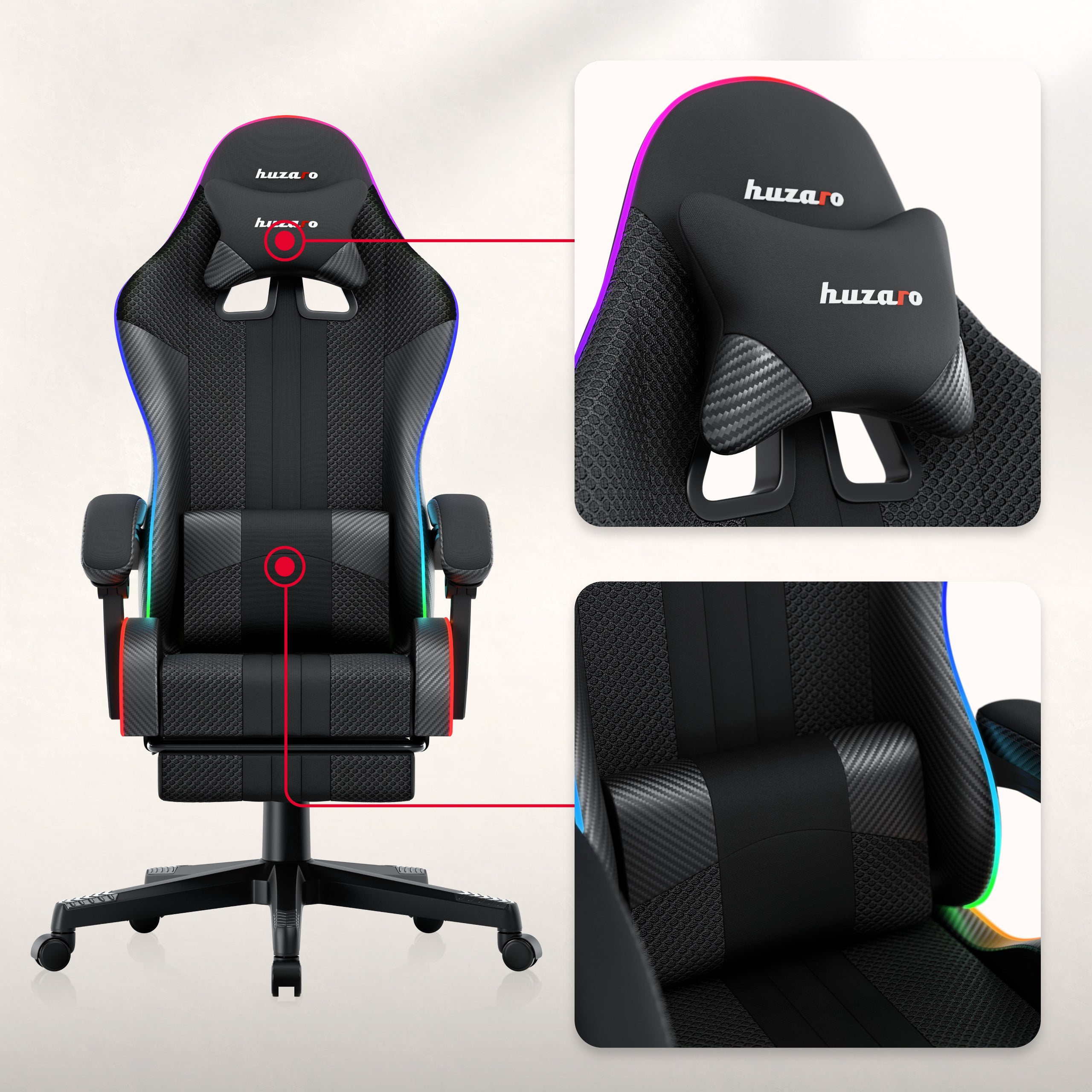 Sillón gaming HUZARO Force 4.7 RGB Black Mesh