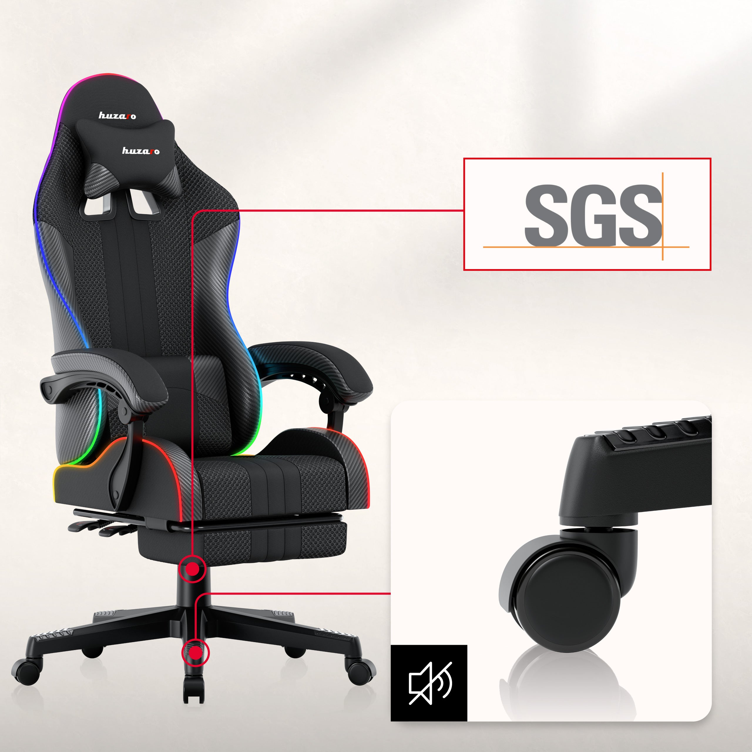 Sillón gaming HUZARO Force 4.7 RGB Black Mesh