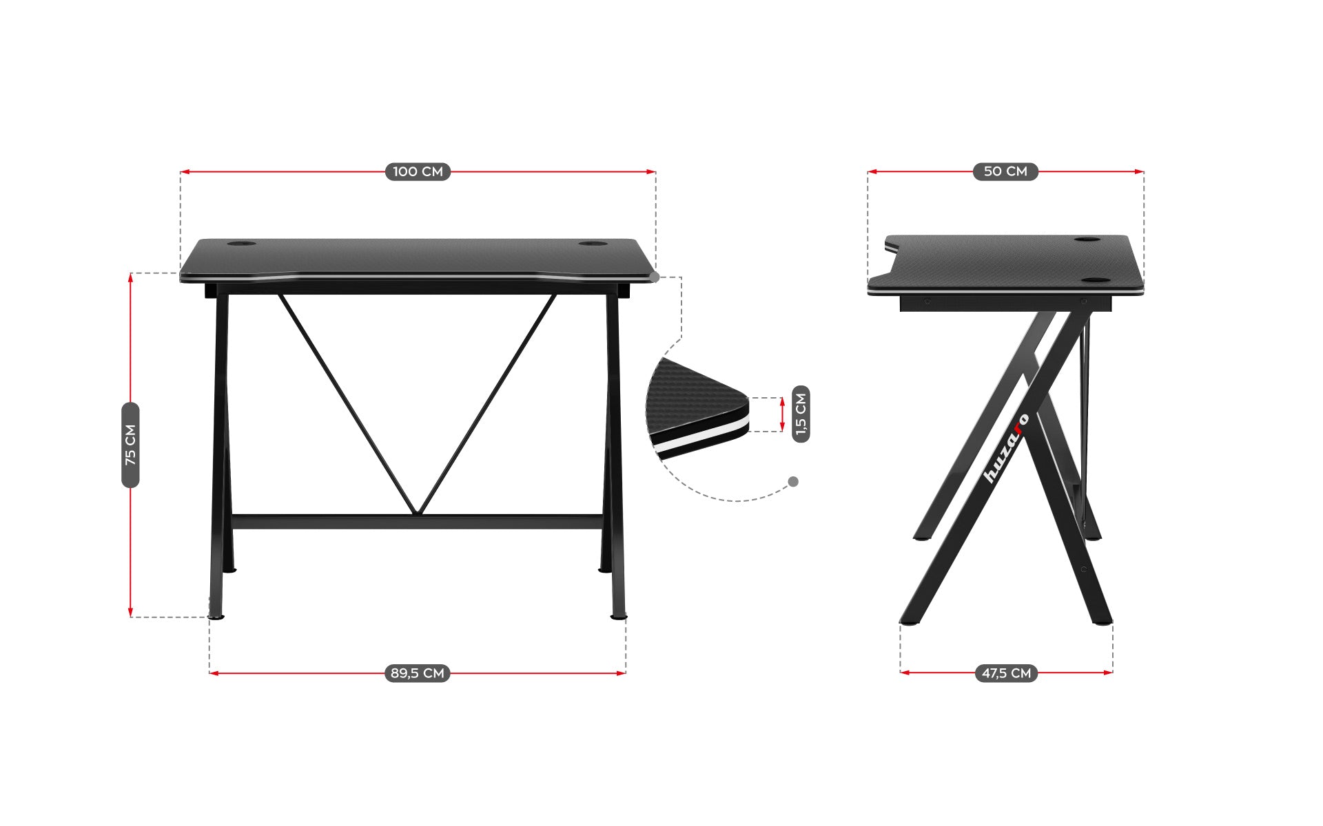 Escritorio para videojuegos Huzaro Hero 1.4 Black de 100 cm