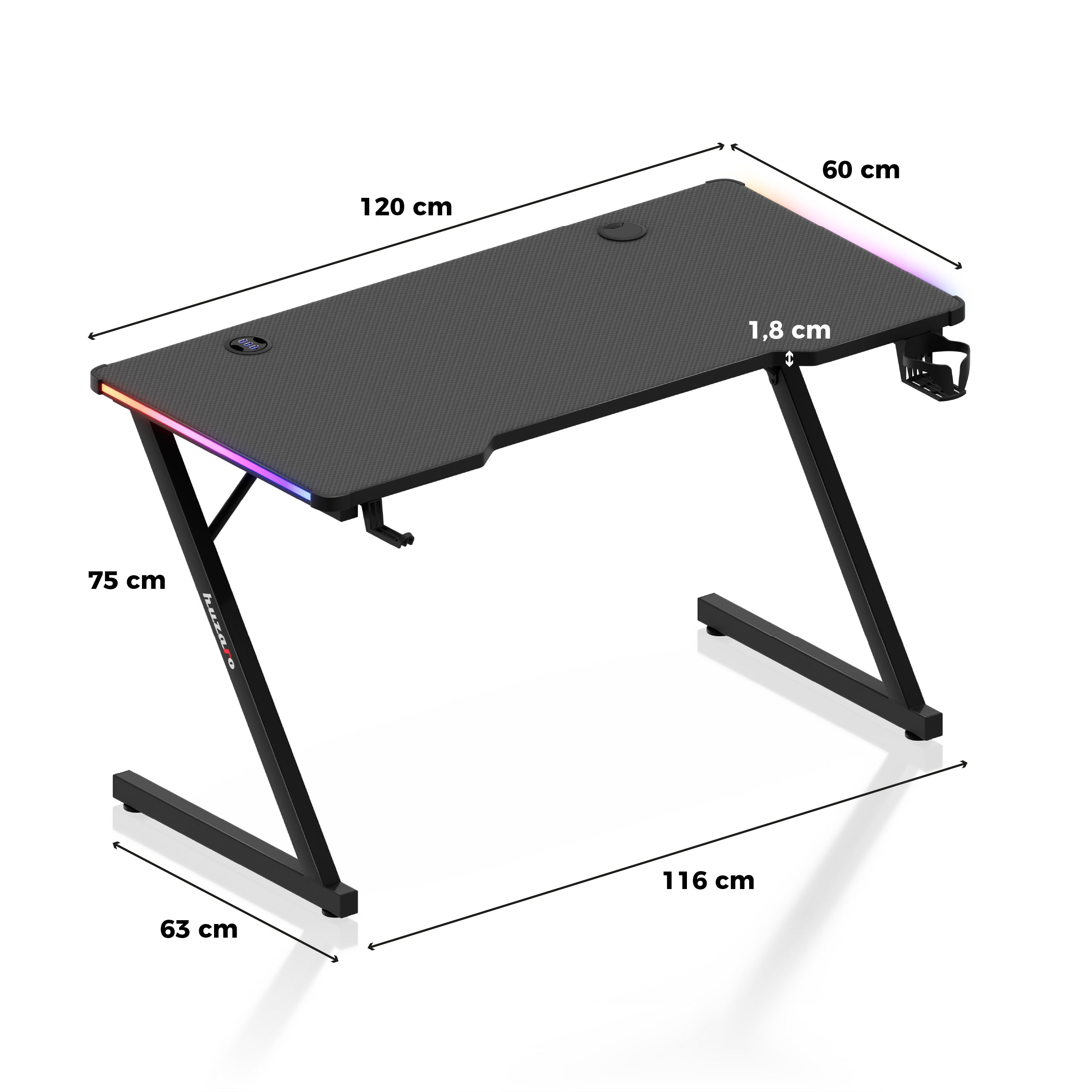 Escritorio para videojuegos Huzaro Hero 2.5 RGB LED Negro 120 cm