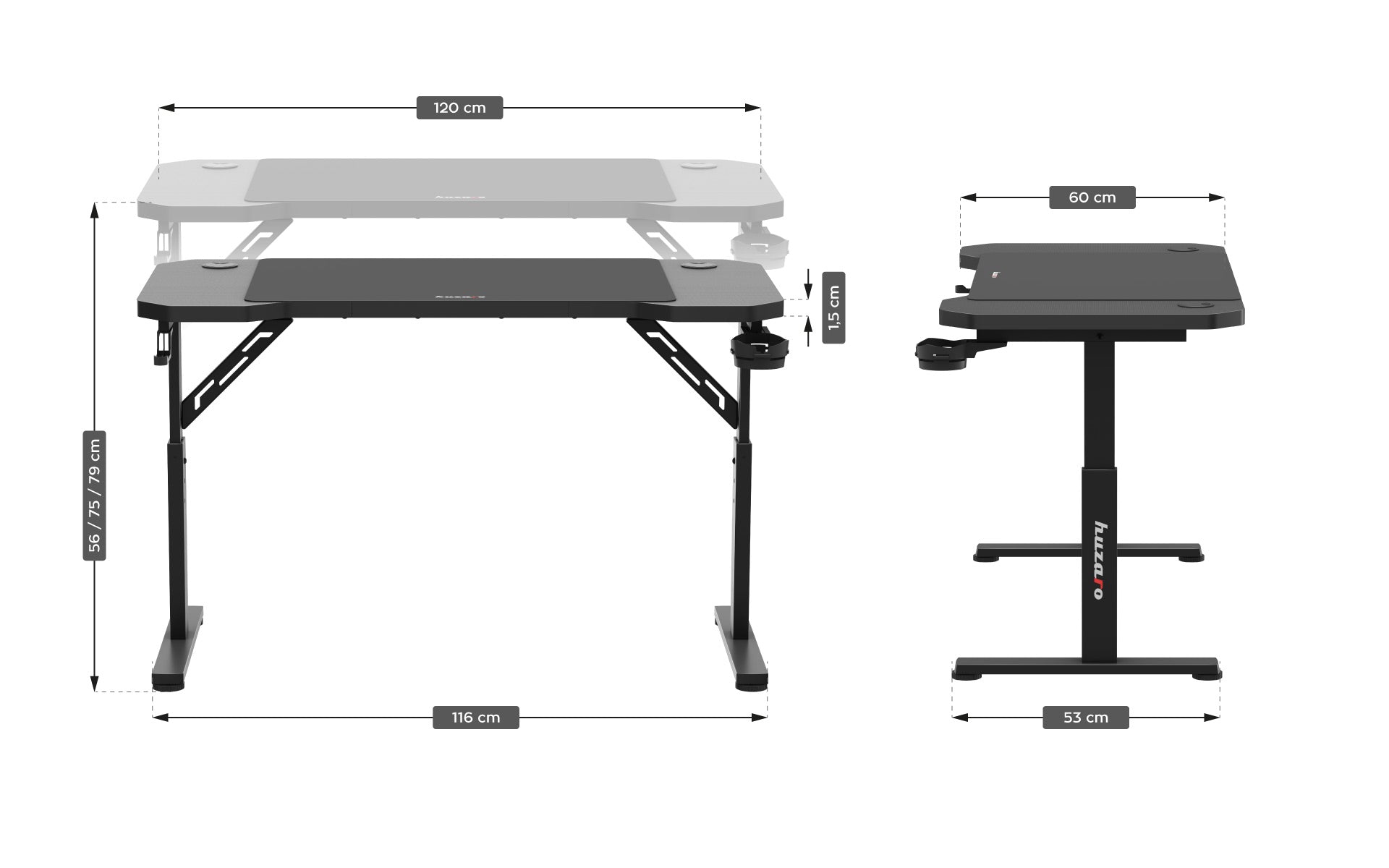 Escritorio para videojuegos HUZARO Hero 2.6 Black de 120 cm
