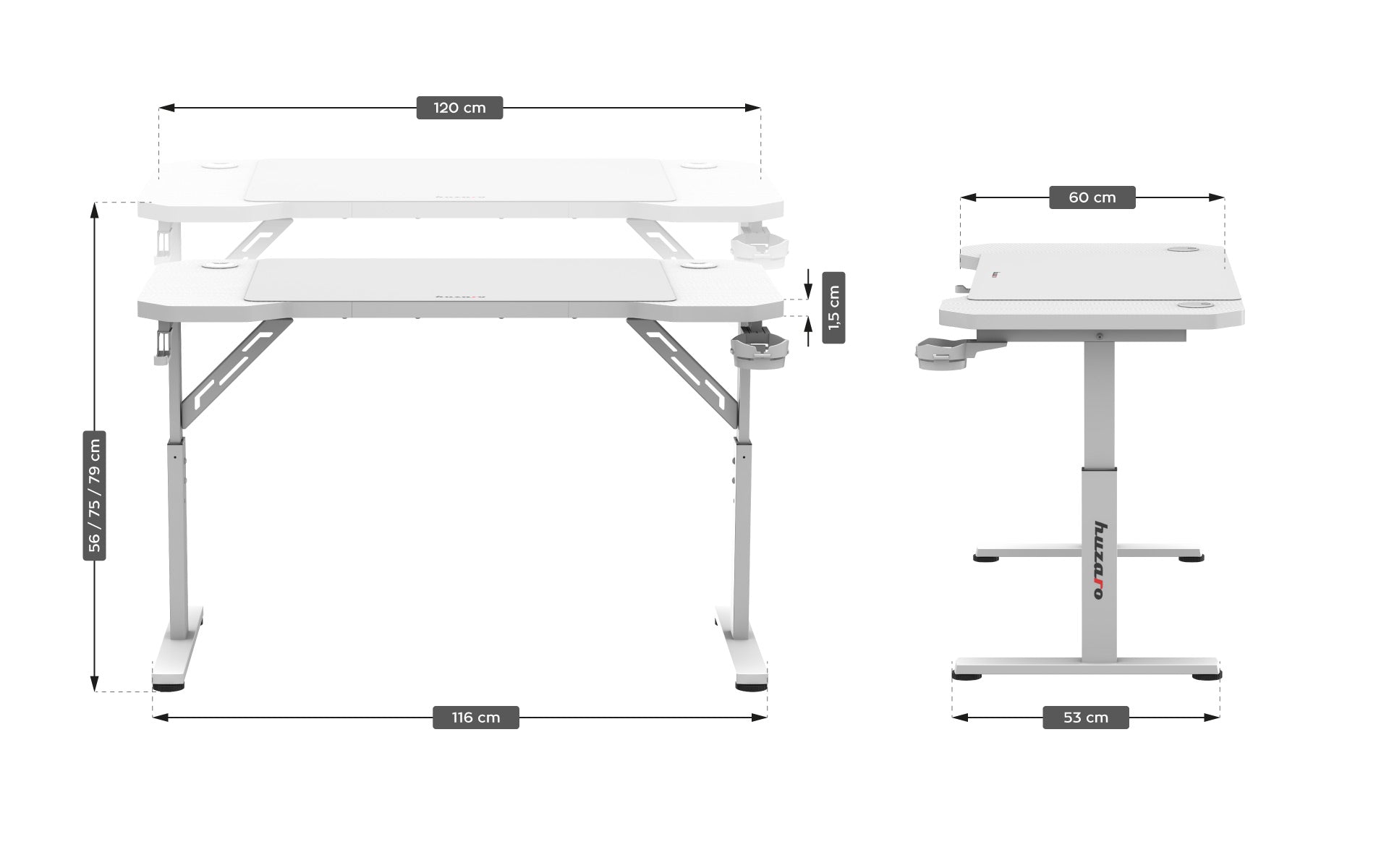 Escritorio para gaming HUZARO Hero 2.6 White 120 cm