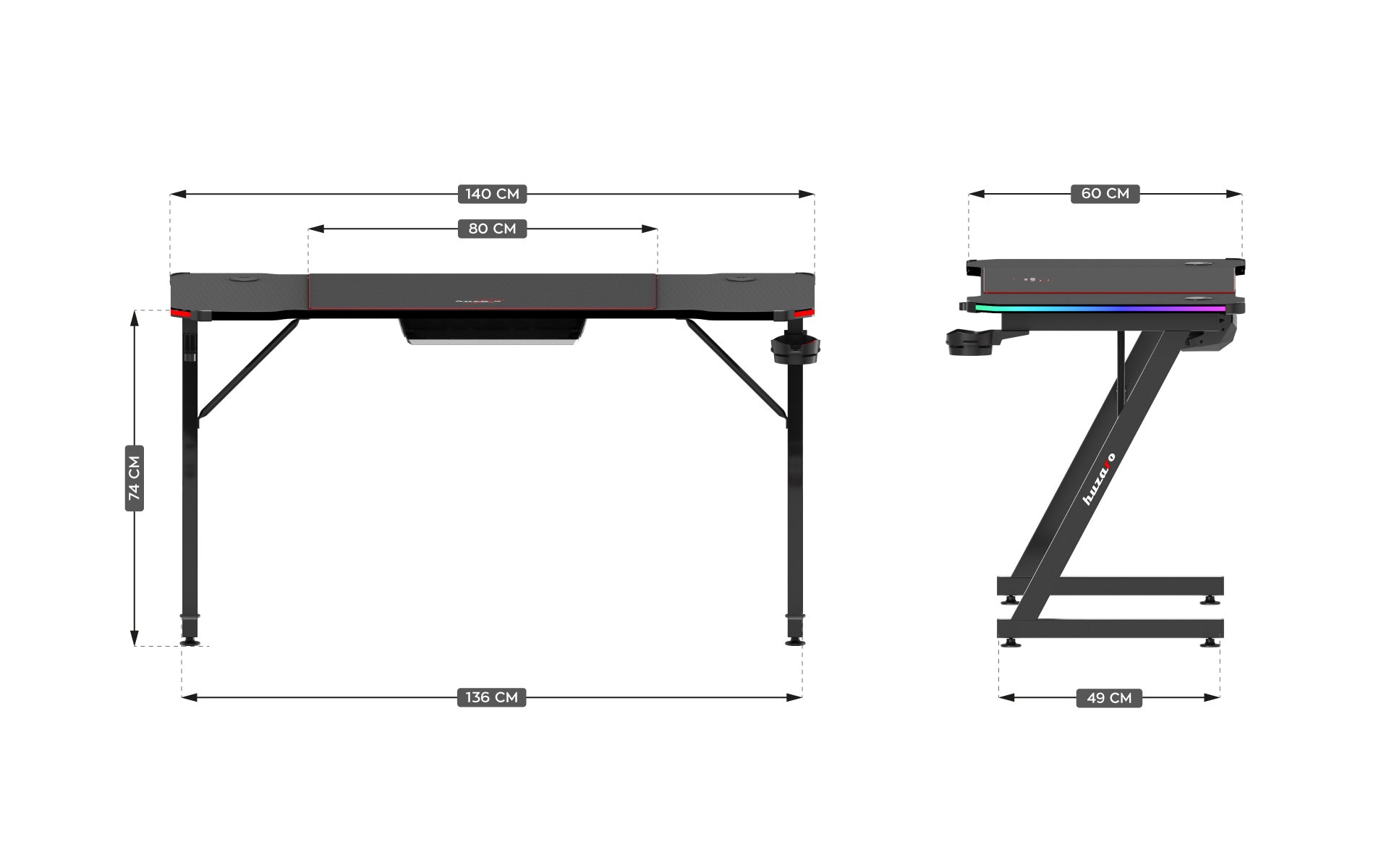 Escritorio para videojuegos Huzaro Hero 3.3 RGB Negro 140 cm
