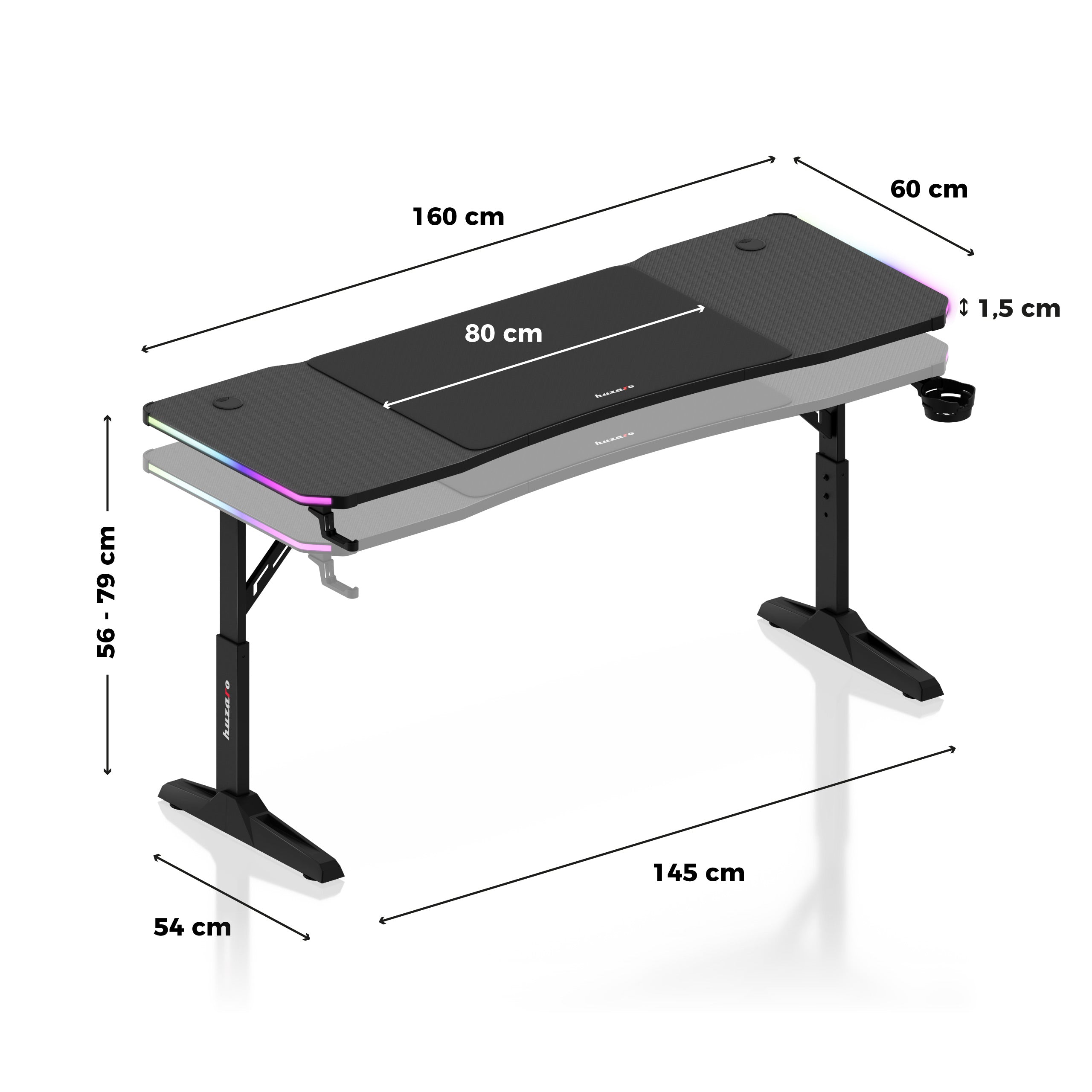 Escritorio para videojuegos Led Huzaro Hero 4.6 RGB Negro 160 cm