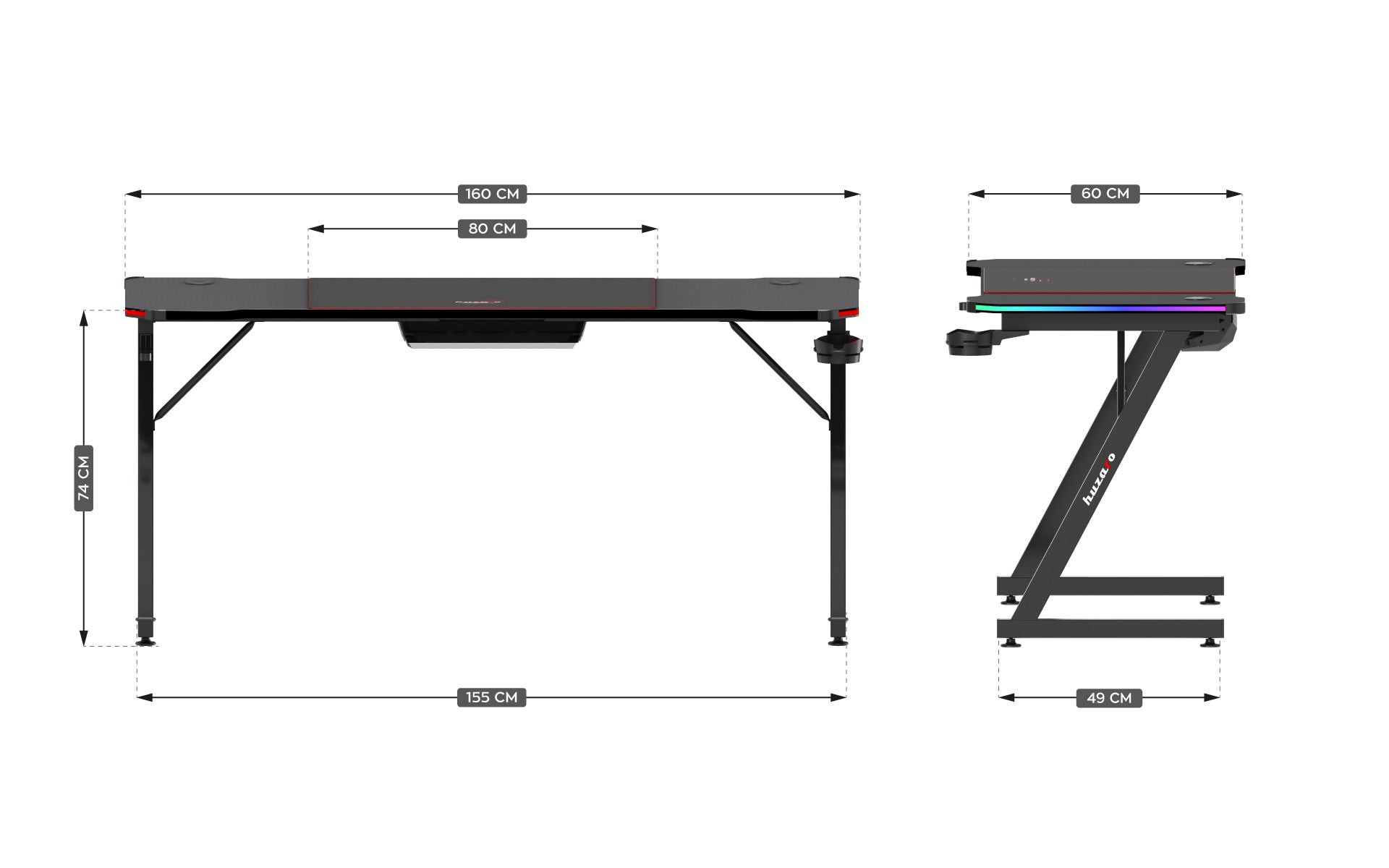 Escritorio para videojuegos Huzaro Hero 4.8 RGB Negro 160 cm