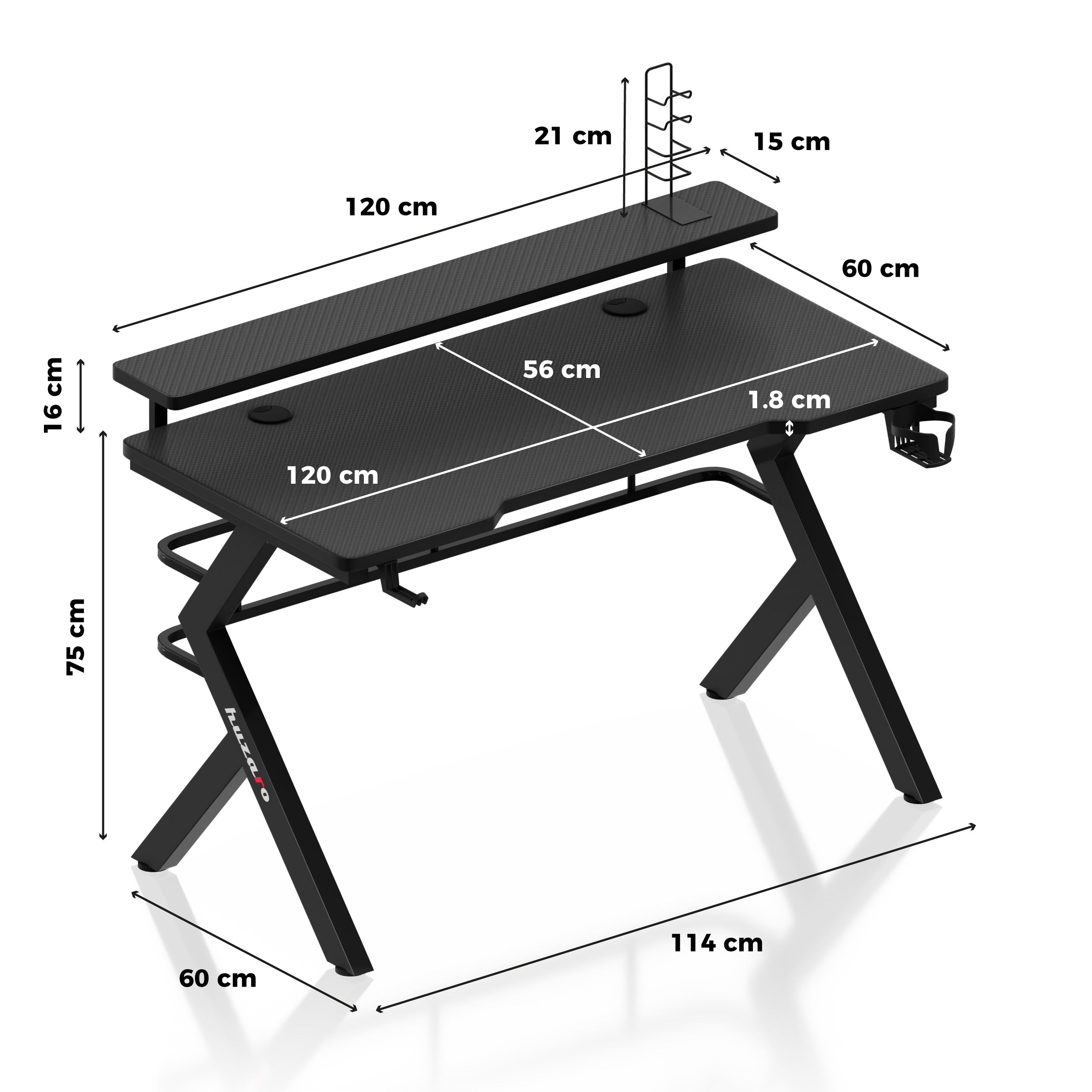 Escritorio para videojuegos Huzaro Hero 5.0 Negro 120 cm