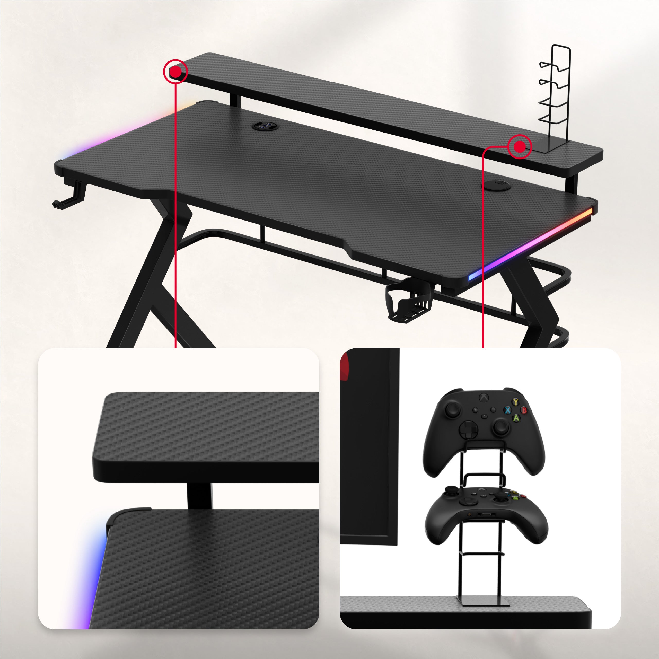 Escritorio para videojuegos Huzaro Hero 5.0 RGB LED negro de 120 cm