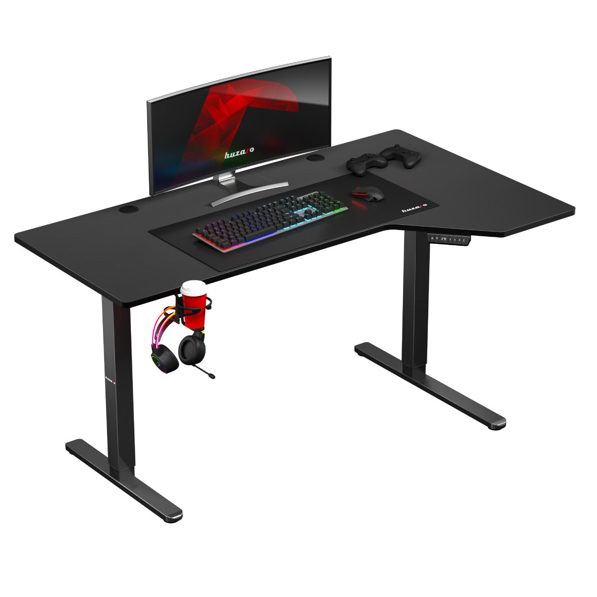 Escritorio esquinero eléctrico Huzaro Hero 9.1 Black de 145 cm