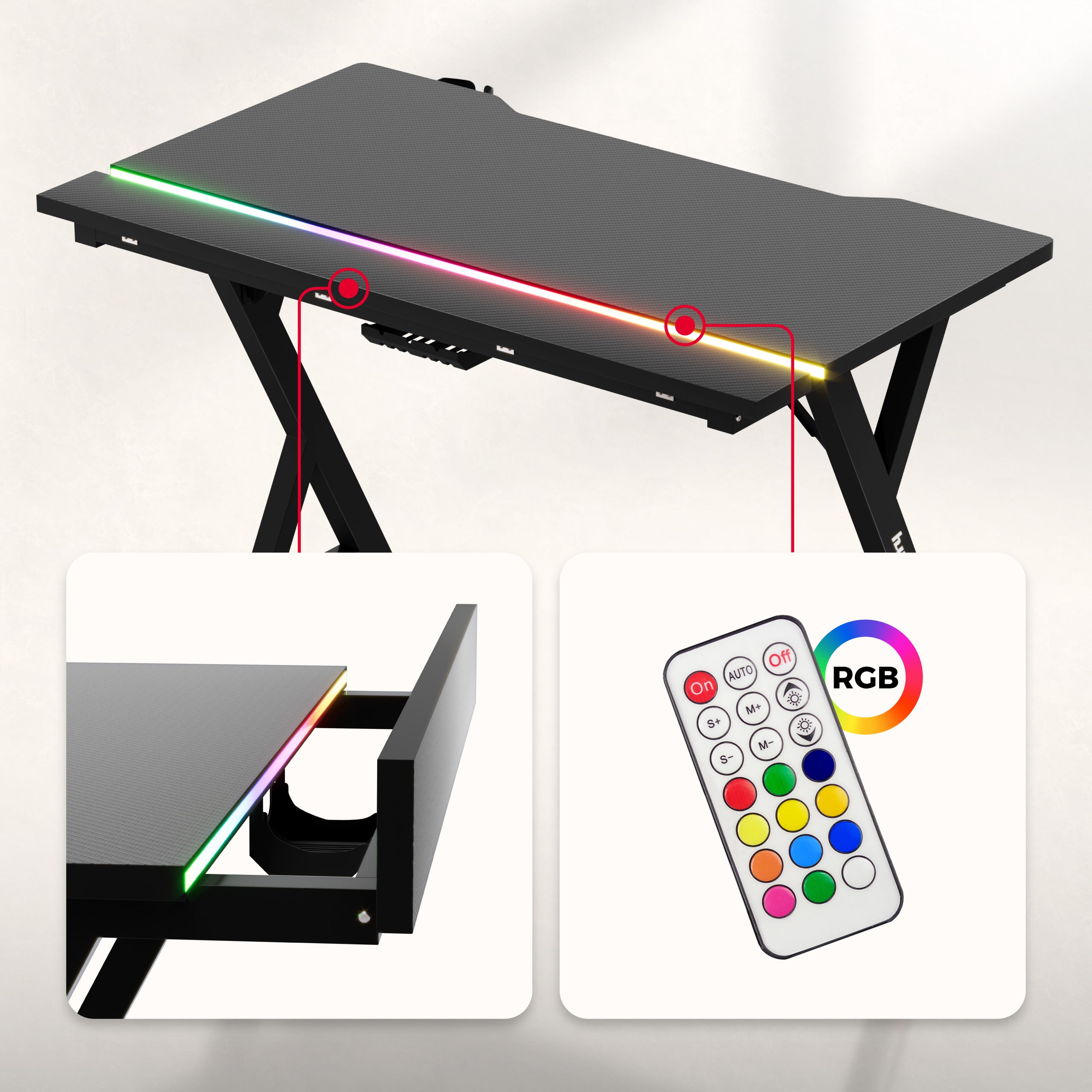 Escritorio para videojuegos con iluminación LED Huzaro Hero 2.4 RGB Black