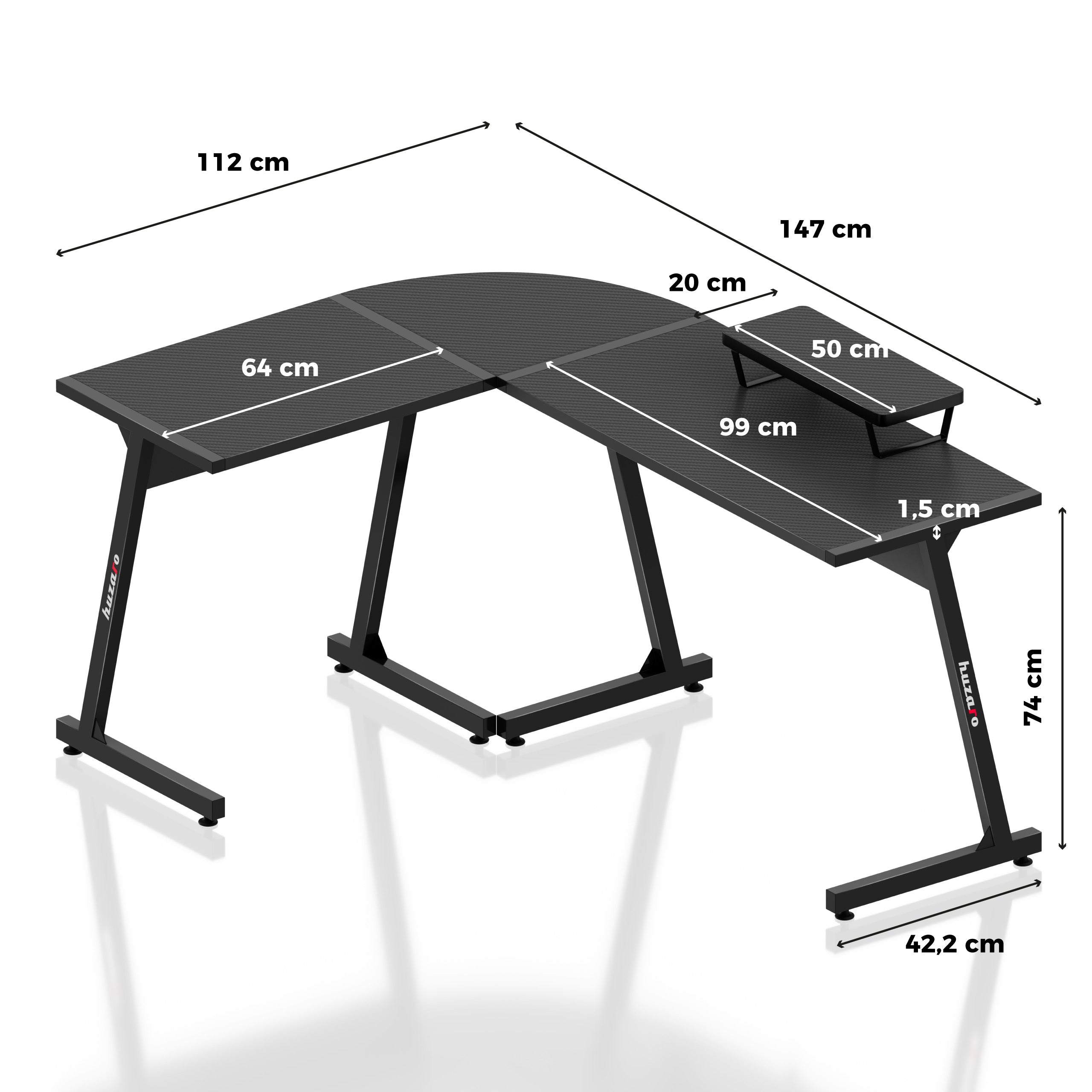 Escritorio de gaming esquinero Huzaro Hero 6.0 Black de 147 cm
