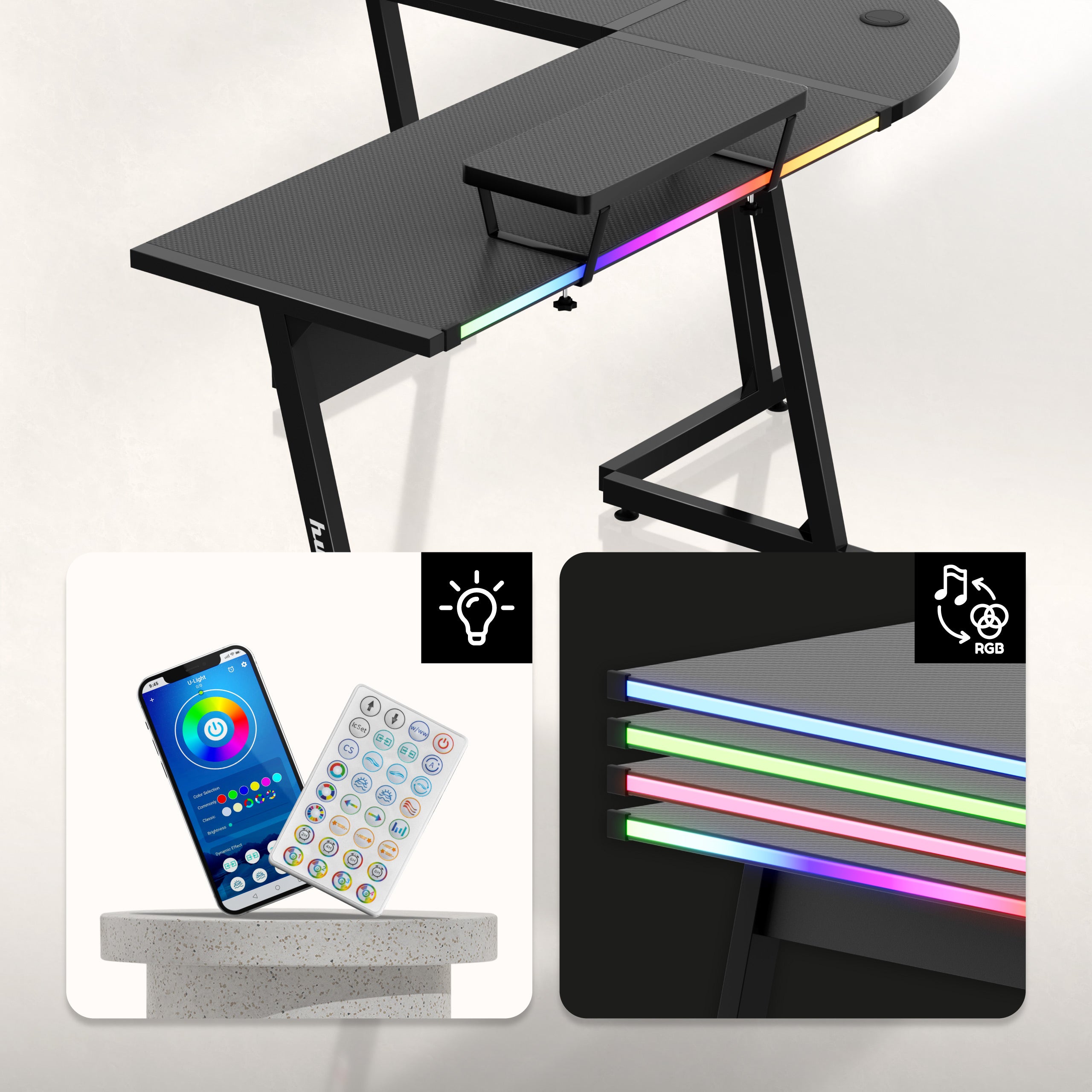 Escritorio gaming de esquina HUZARO Hero 6.0 RGB Smart Black de 147 cm