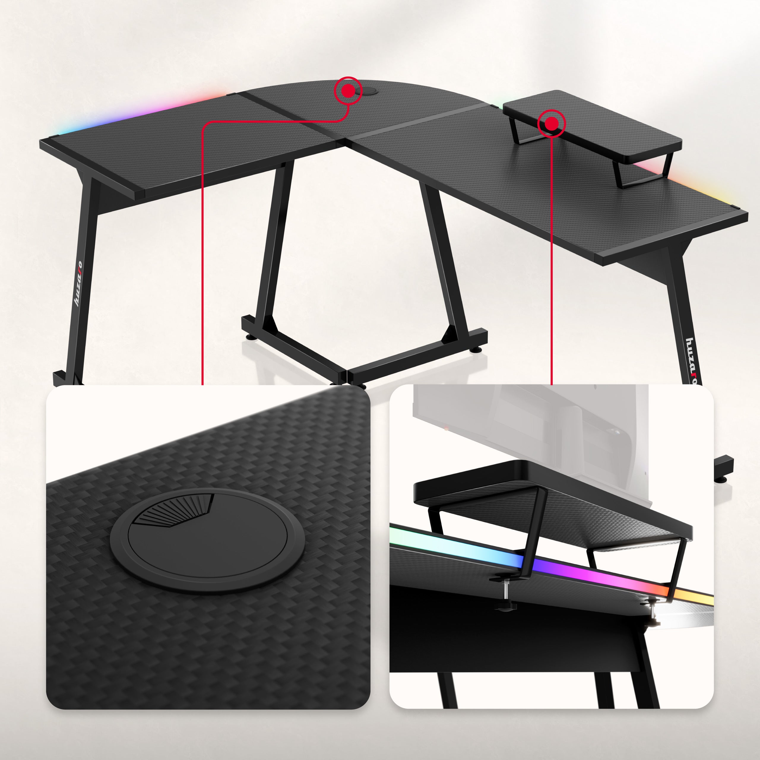 Escritorio gaming de esquina HUZARO Hero 6.0 RGB Smart Black de 147 cm