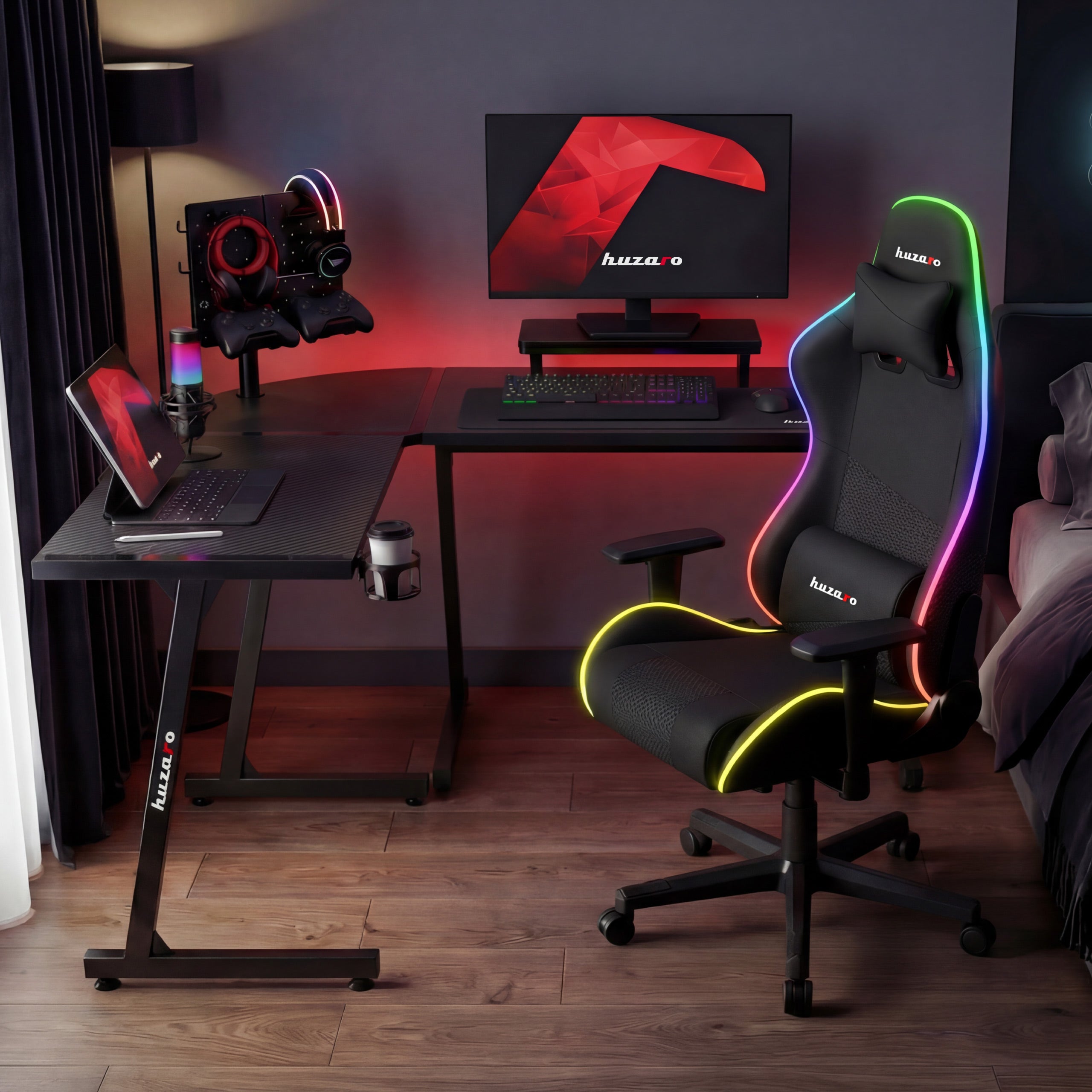 Escritorio gaming de esquina HUZARO Hero 6.0 RGB Smart Black de 147 cm