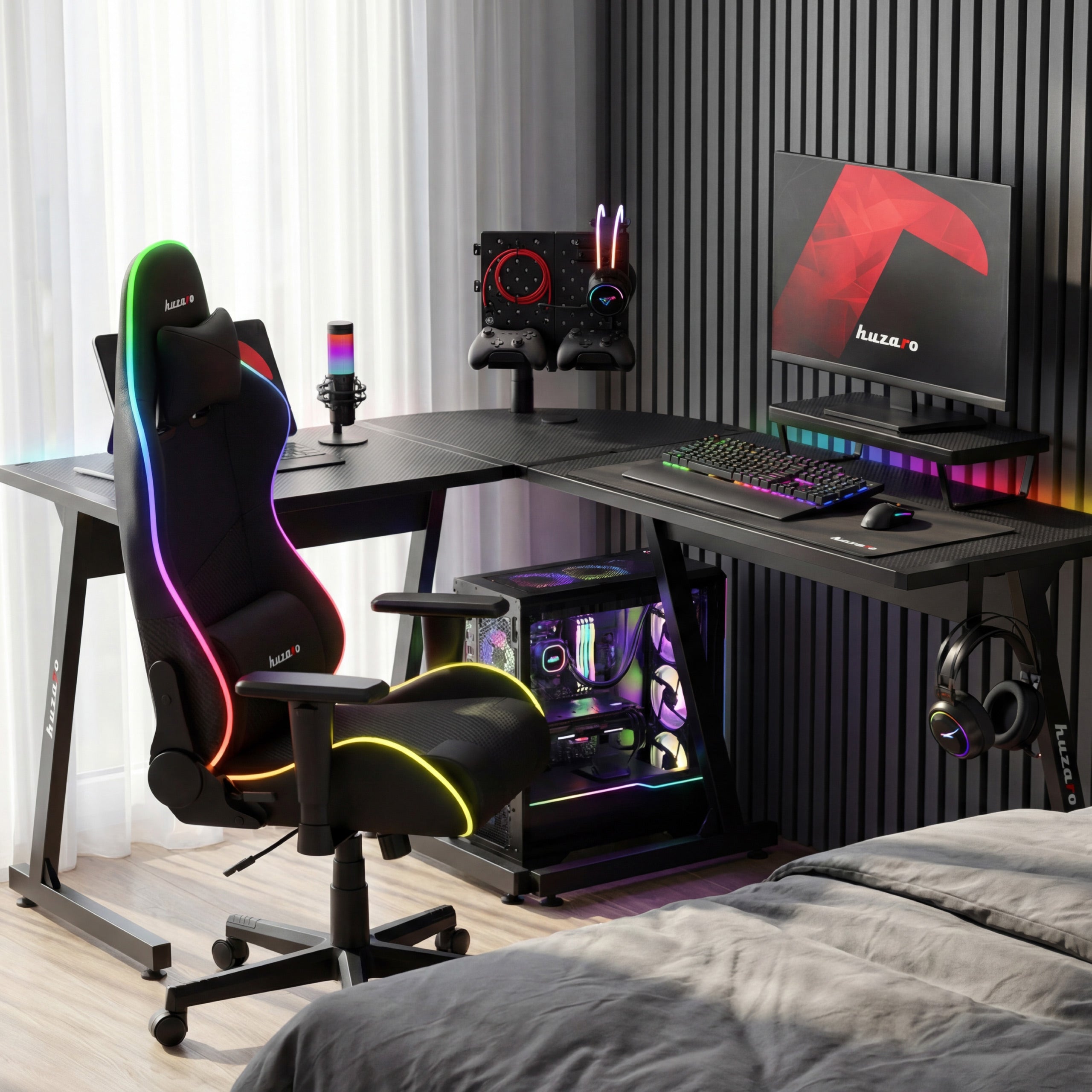 Escritorio gaming de esquina HUZARO Hero 6.0 RGB Smart Black de 147 cm