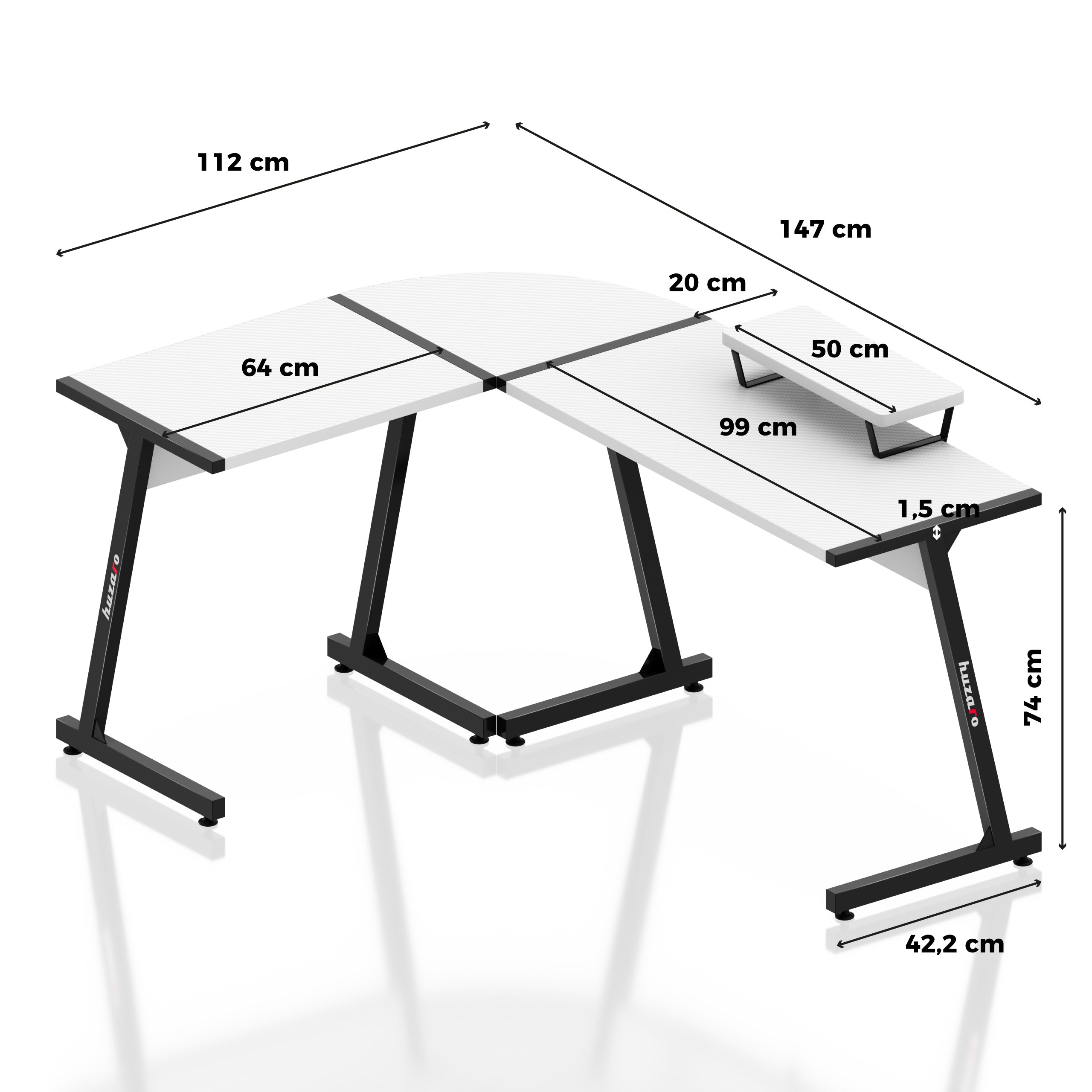 Escritorio de gaming esquinero Huzaro Hero 6.0 Blanco 147 cm