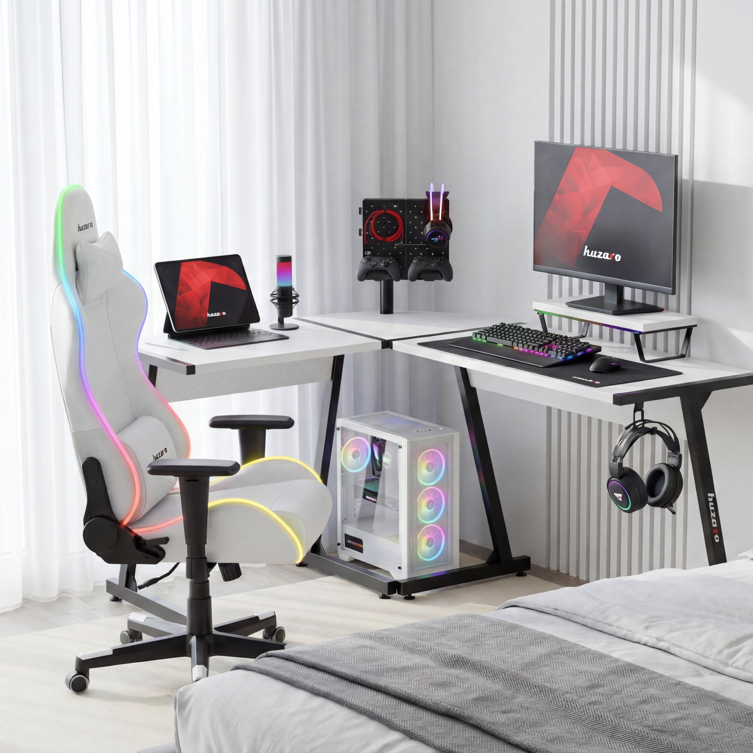 Escritorio de gaming esquinero Huzaro Hero 6.0 Blanco 147 cm