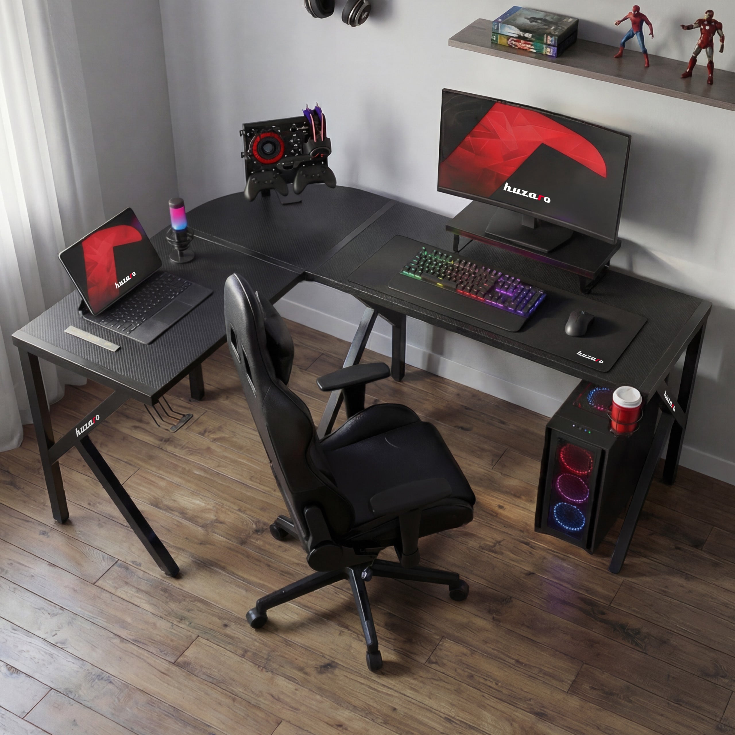 Escritorio de gaming esquinero Huzaro Hero 6.3 Black de 154 cm