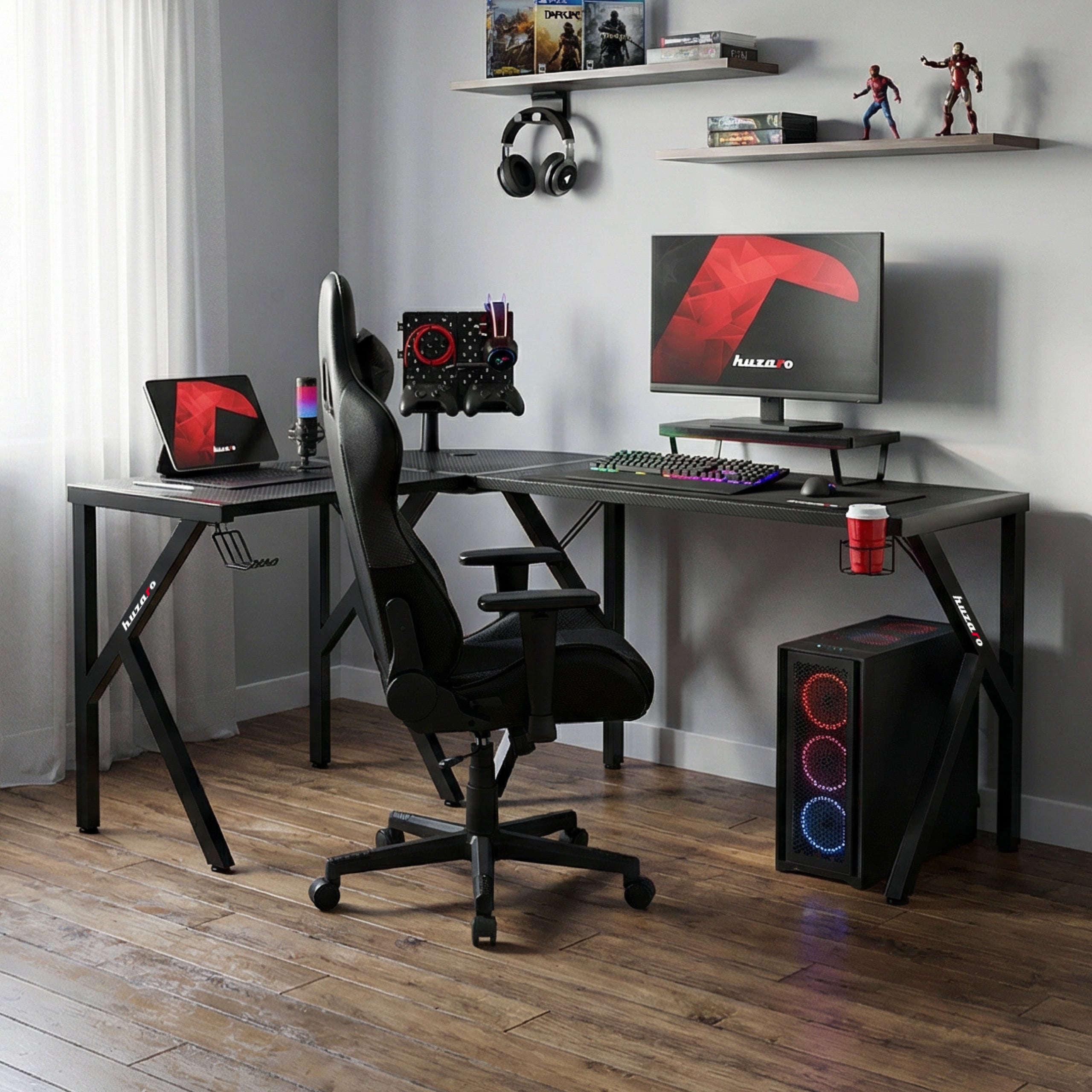 Escritorio de gaming esquinero Huzaro Hero 6.3 Black de 154 cm