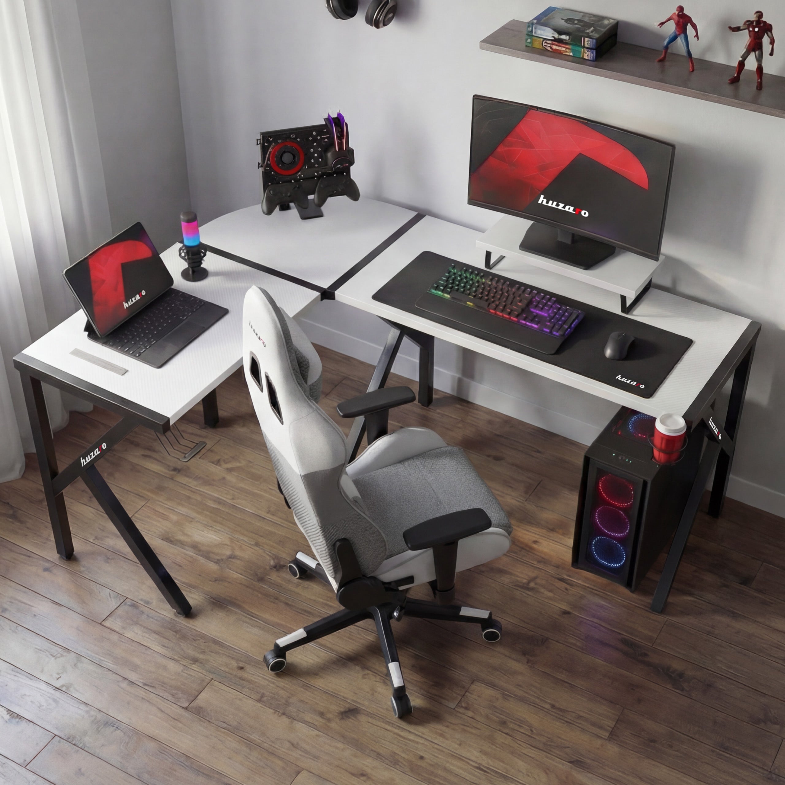 Escritorio de gaming esquinero Huzaro Hero 6.3 White de 154 cm
