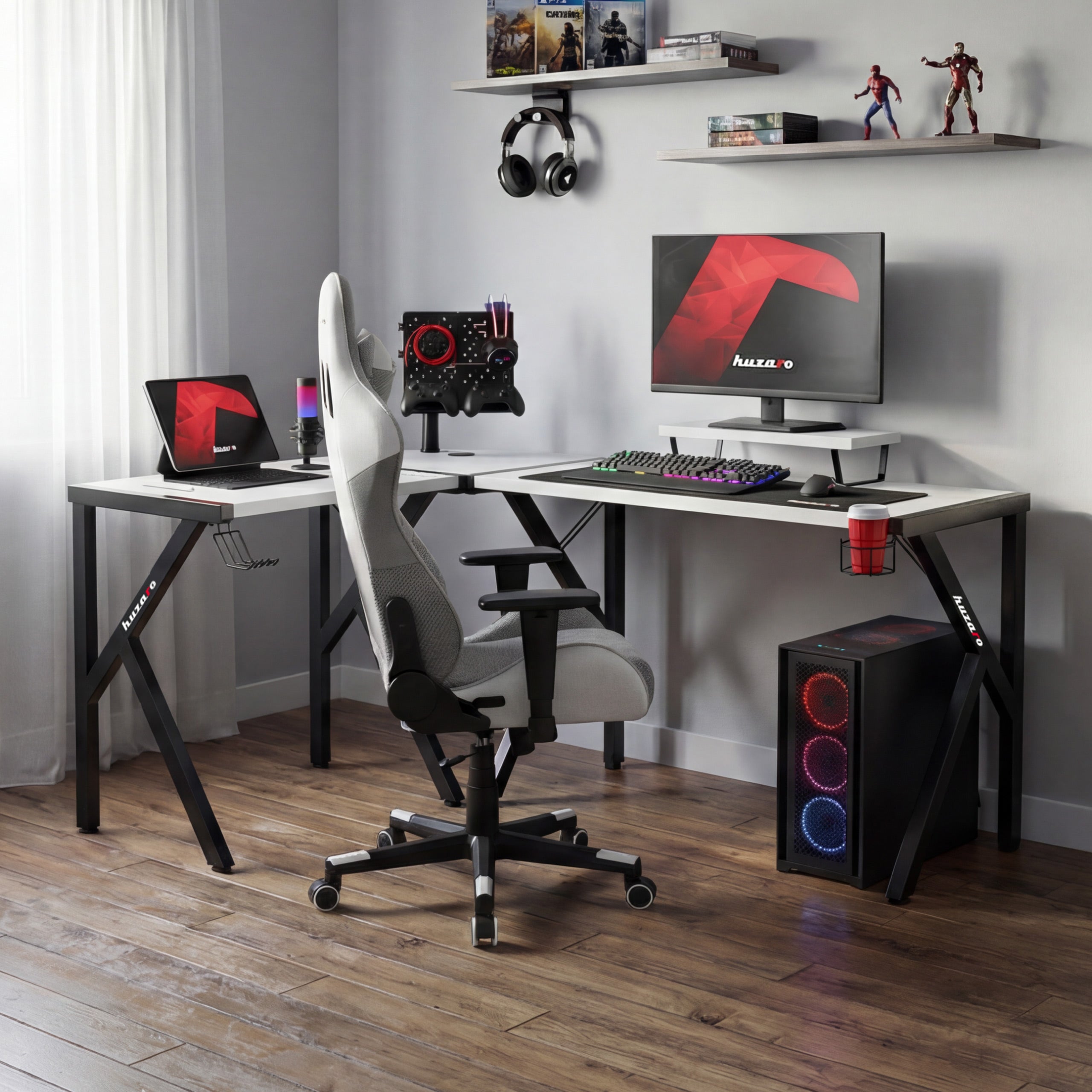 Escritorio de gaming esquinero Huzaro Hero 6.3 White de 154 cm