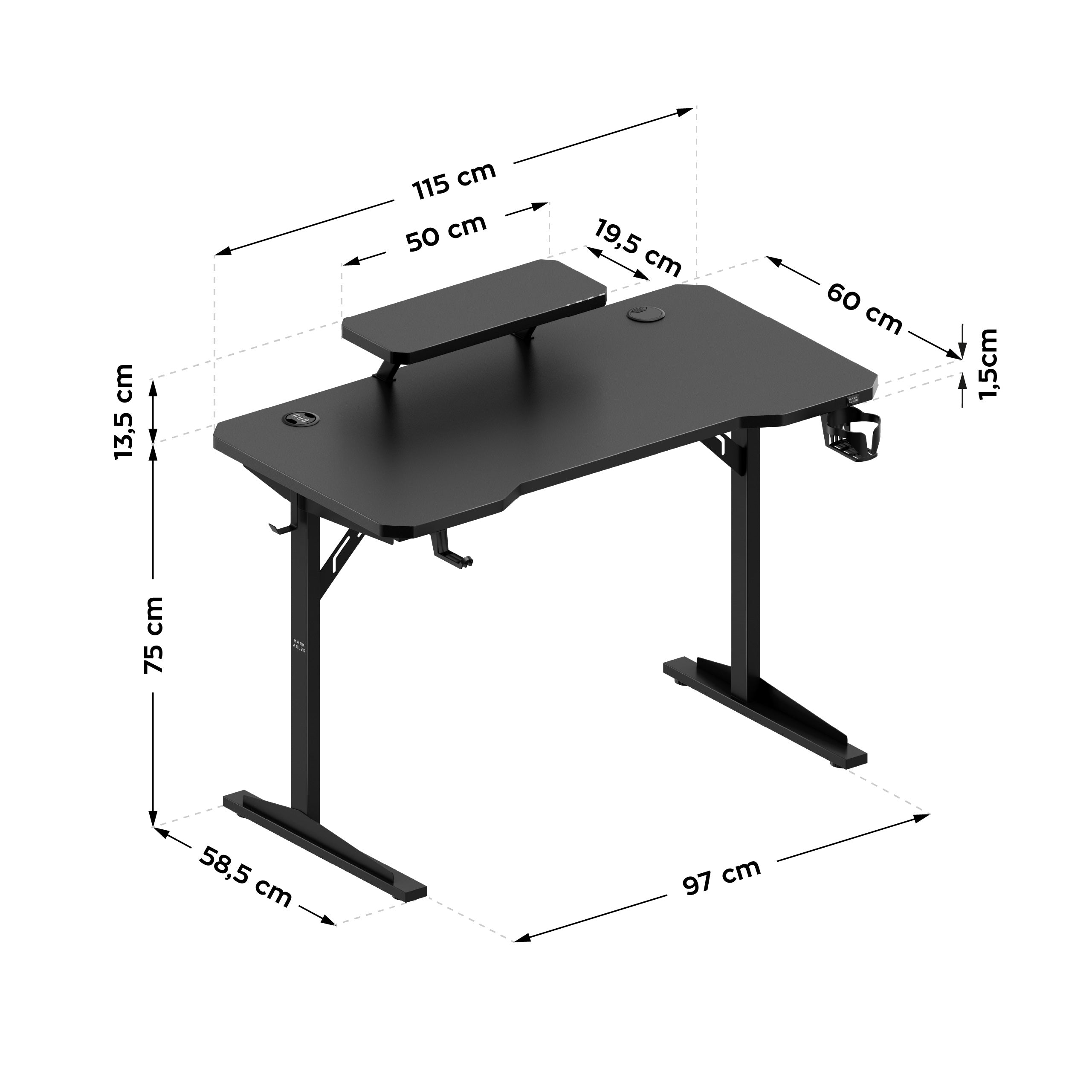 Escritorio para ordenador con estante Mark Adler Leader 5.1 Black, 115 cm