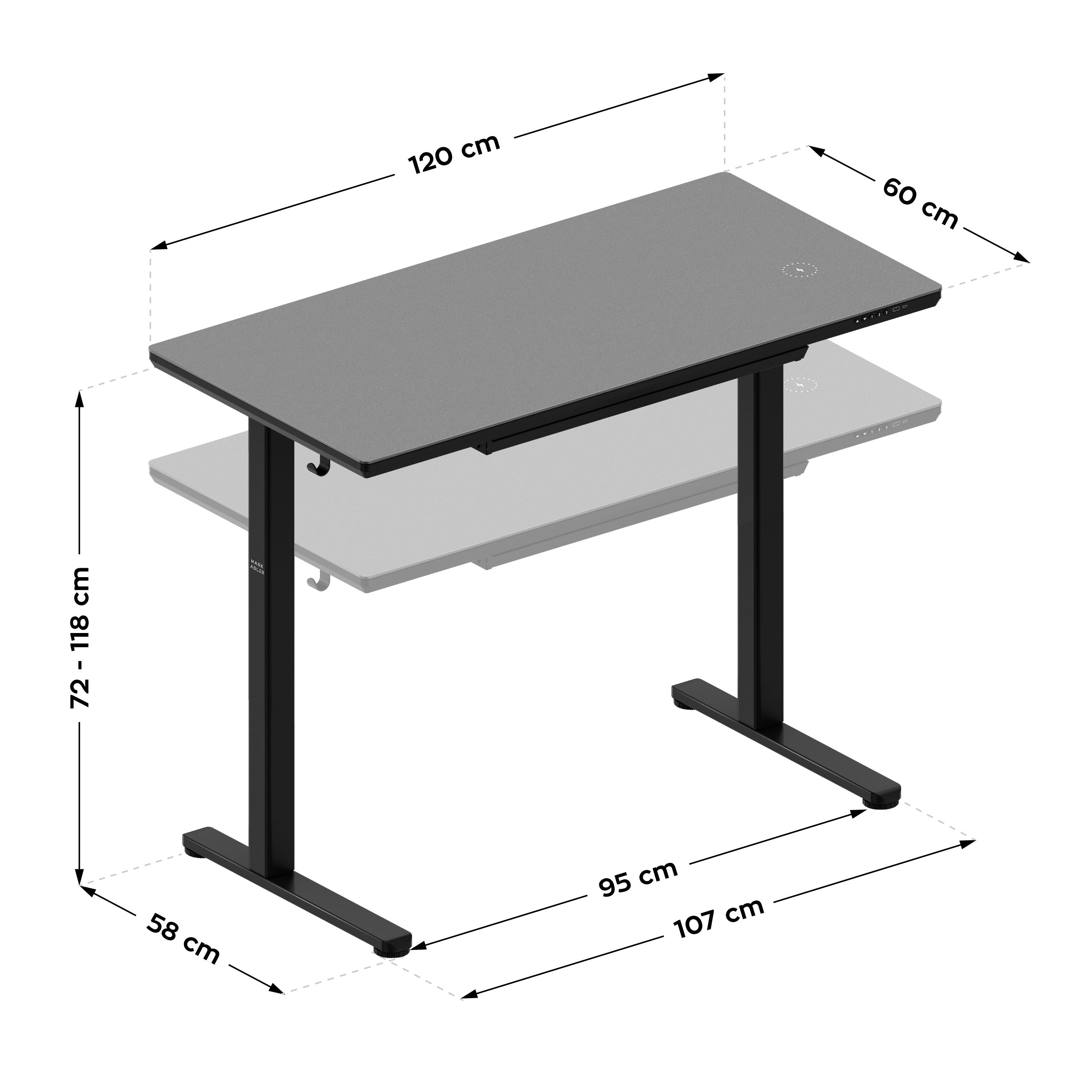 Escritorio eléctrico con tablero de cristal Mark Adler Leader 8.5 Black 120 cm