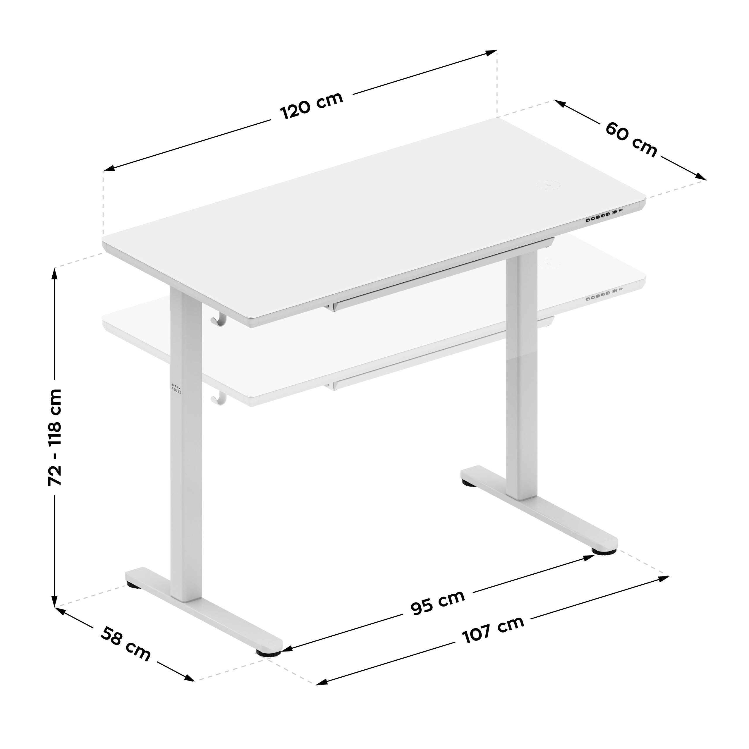 Escritorio eléctrico con tablero de cristal Mark Adler Leader 8.5 White 120 cm