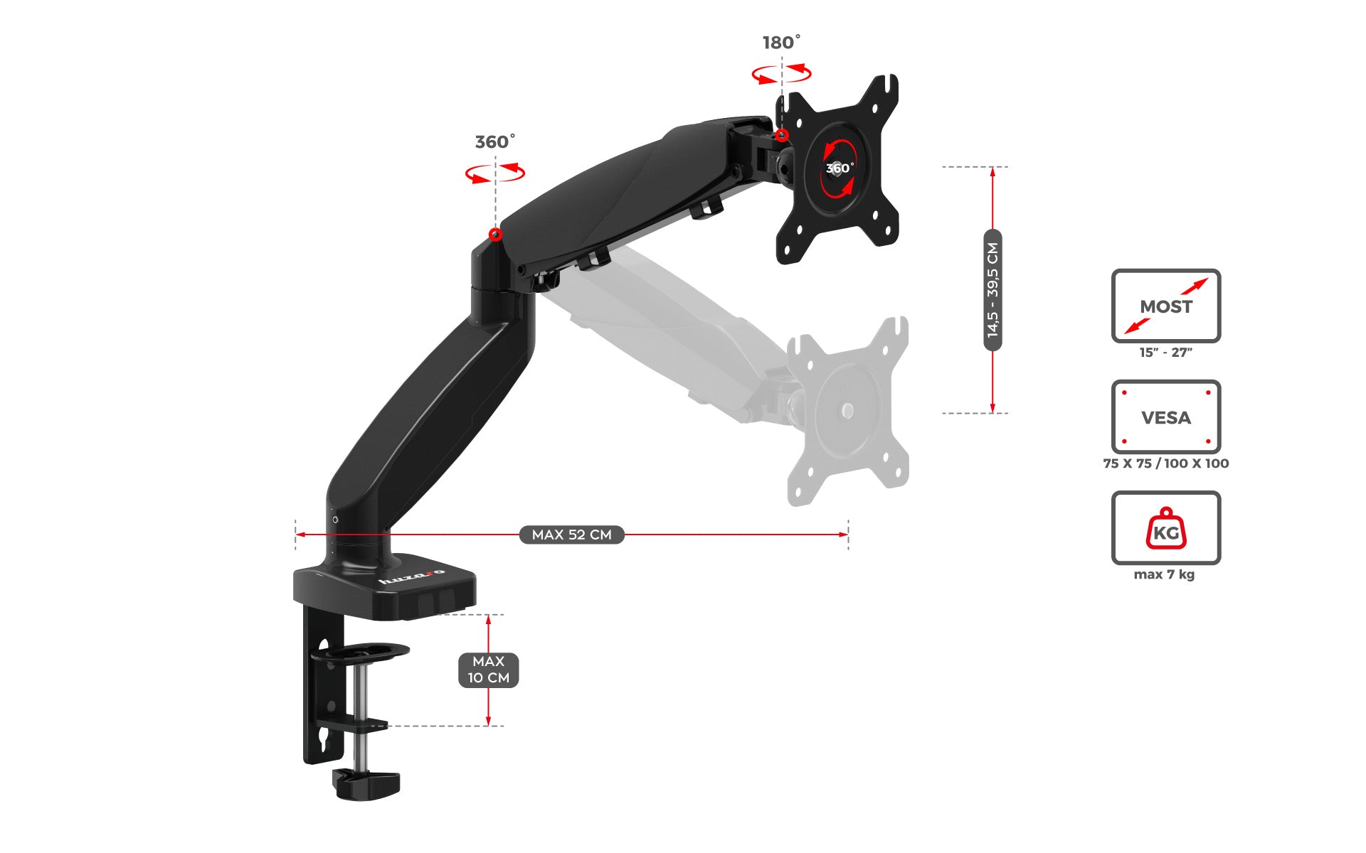 Soporte giratorio para monitor HUZARO Motion 1.2