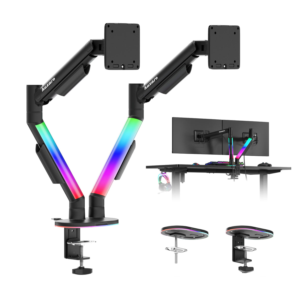 Soporte de escritorio para 2 monitores Huzaro Motion 2.6 RGB