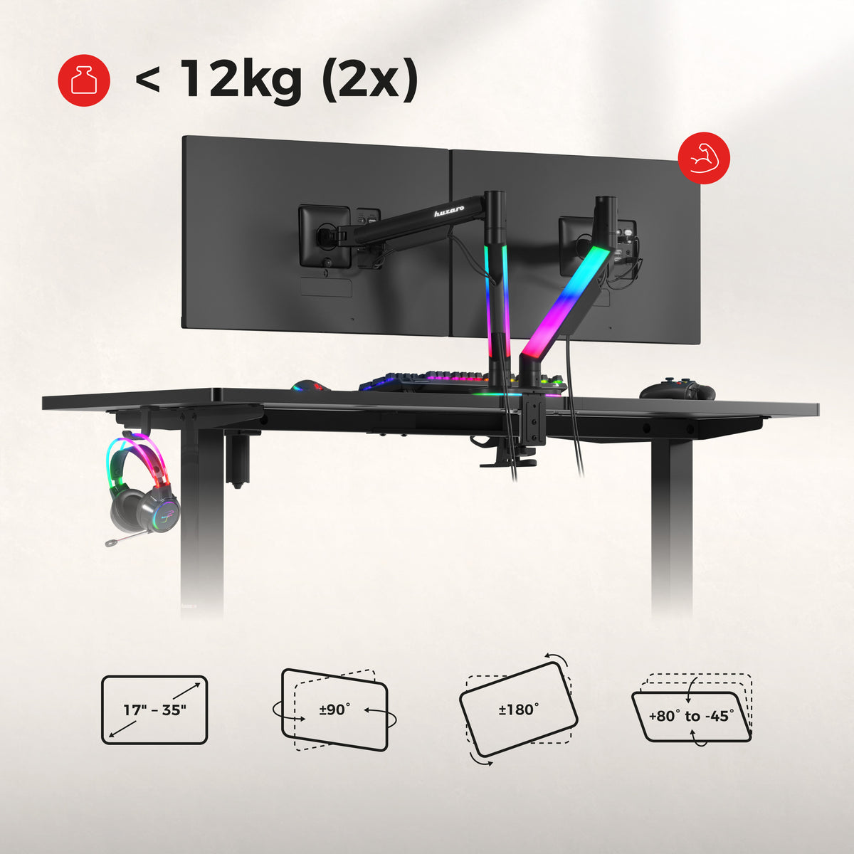 Soporte de escritorio para 2 monitores Huzaro Motion 2.6 RGB