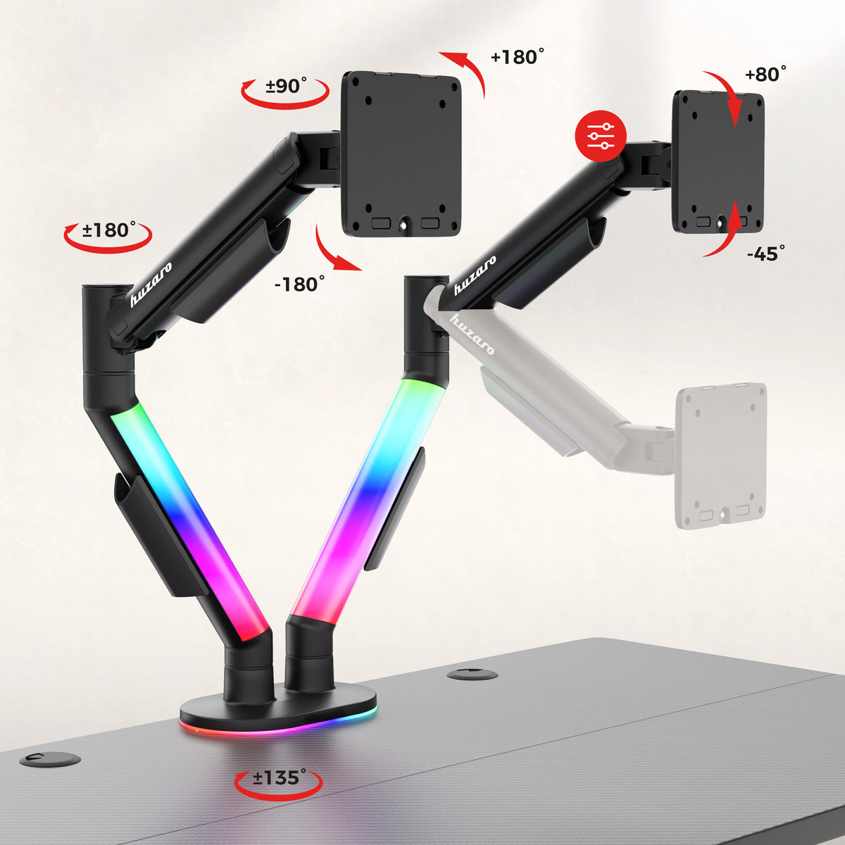 Soporte de escritorio para 2 monitores Huzaro Motion 2.6 RGB