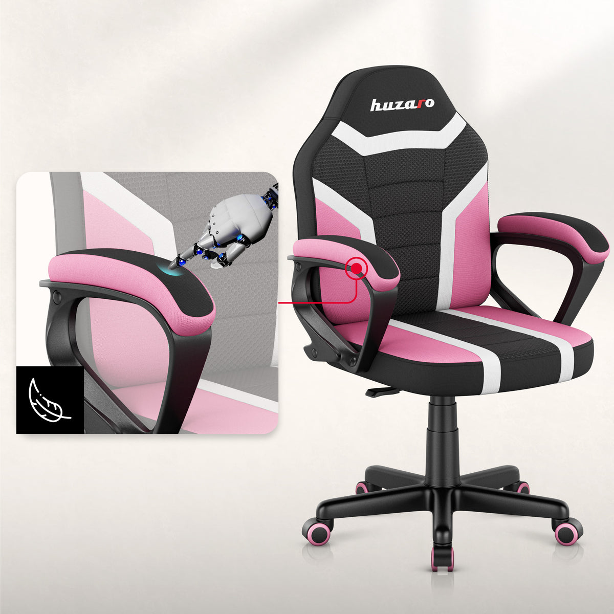 Sillón gaming para niños HUZARO RANGER 1.0 Pink Mesh