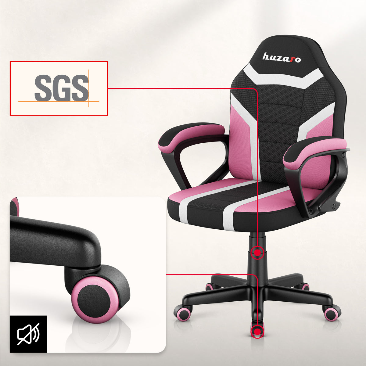 Sillón gaming para niños HUZARO RANGER 1.0 Pink Mesh