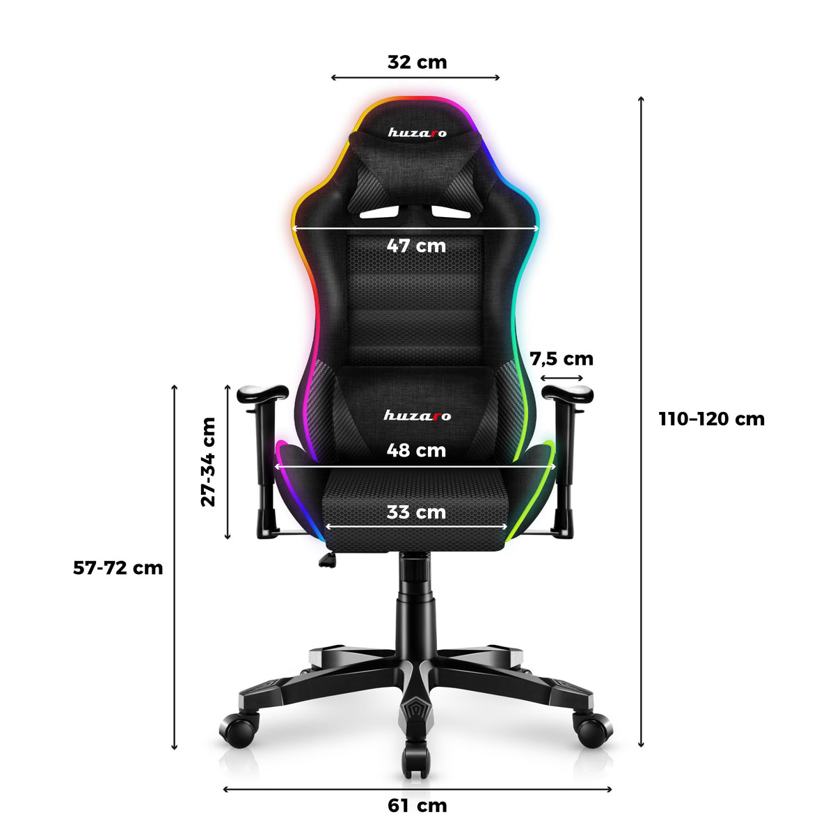 Sillón gaming para niños HUZARO RANGER 6.0 RGB Black Mesh